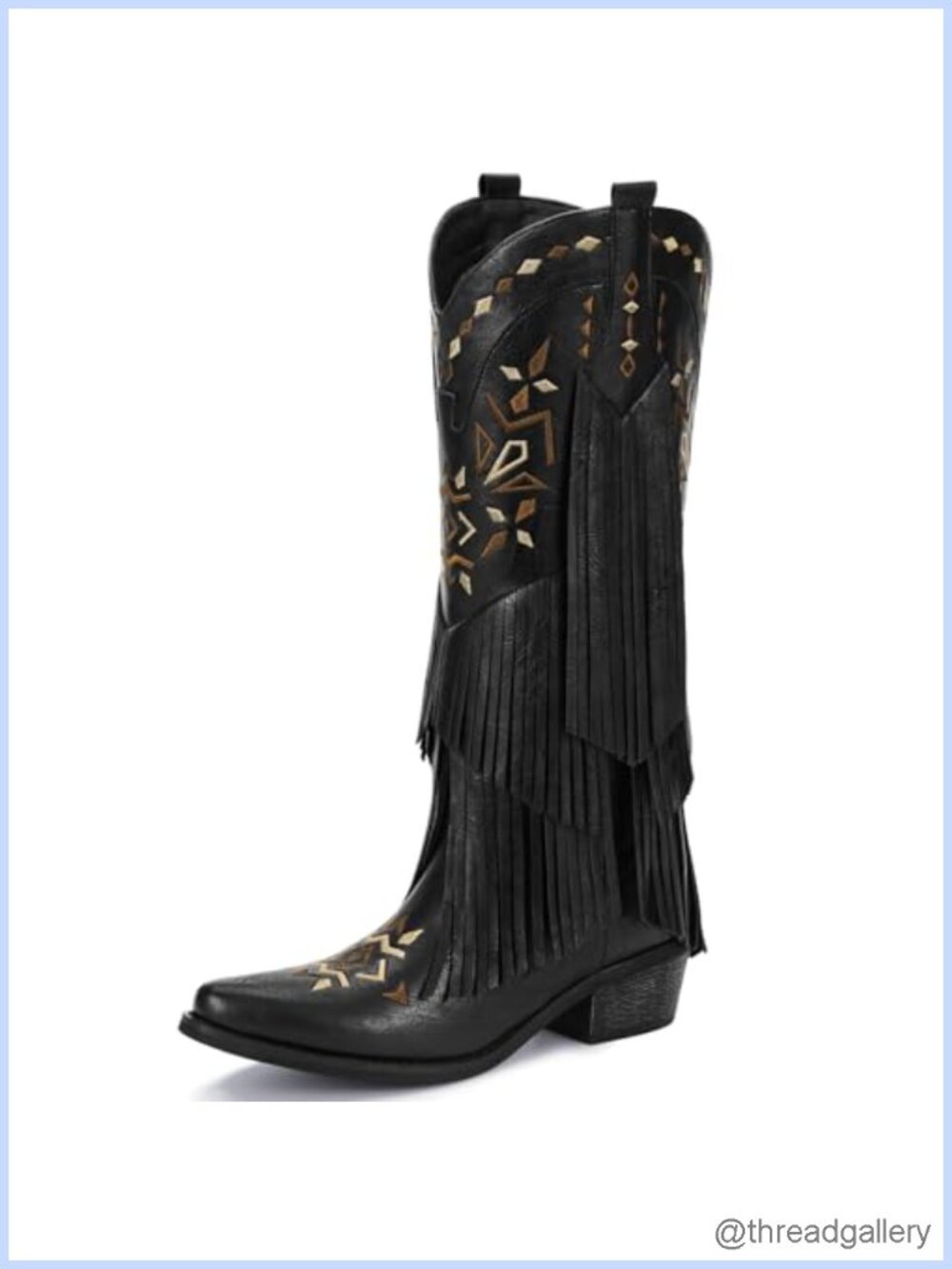 Fringe Knee High Cowboy Boots Pointed Toe Faux Leather Western